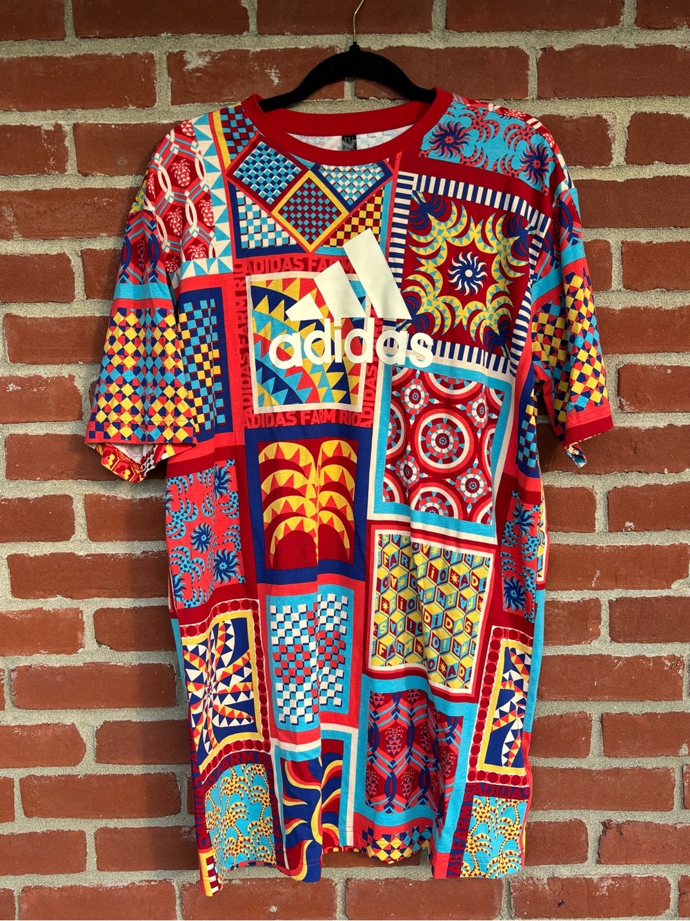 NWOT Adidas x Farm Rio Red Multi-Pattern Graphic T-Shirt Dress